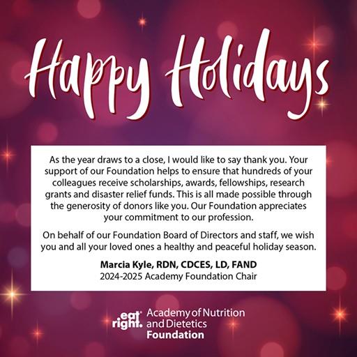 Happy Holidays from Academy Foundation Chair Marcia Kyle