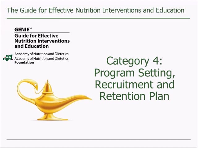 GENIE Tutorial - Category 4: Program Setting, Recruitment and Retention Plan