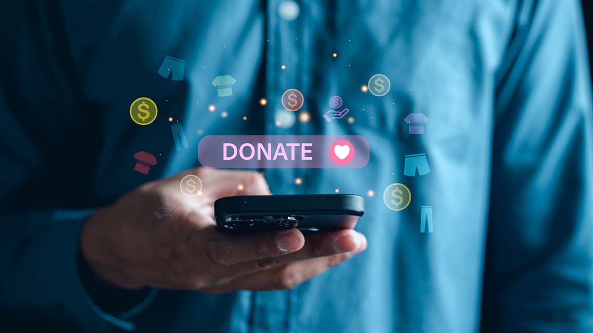 Donate | Online Donation on Mobile phone, Volunteer and Charity. Donate money for them in need, Making Donate via Internet Online donation concept.